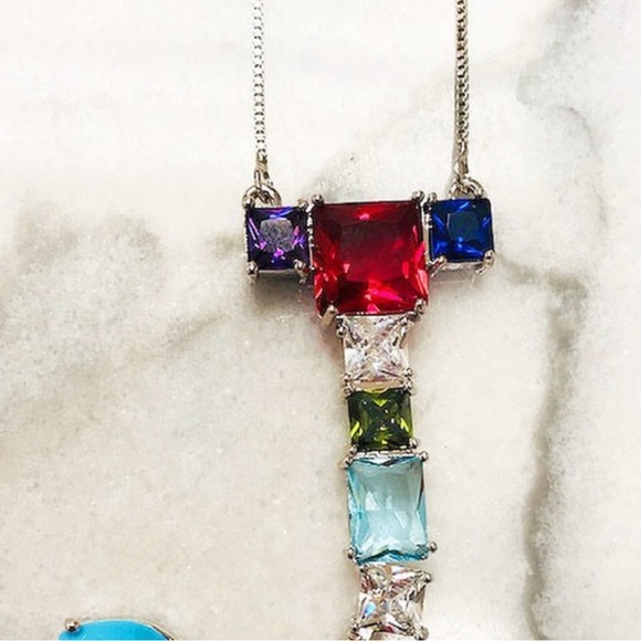 Large Colorful Crystal Initial Necklace-Boutique - Picture 5 of 11